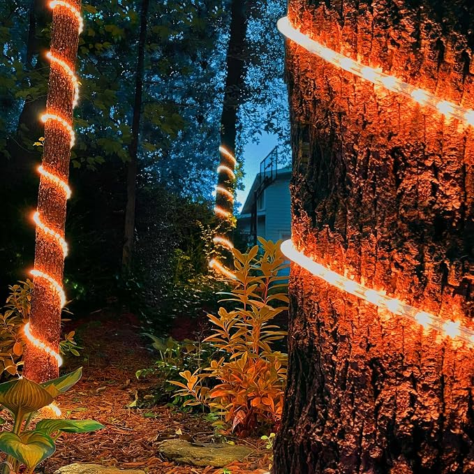 Wintergreen Lighting 150' Orange LED Rope Light, LED Flexible Light Rope String Light Outdoor – Halloween Rope Light, 120V, ½ Inch, 2-Wire - Rope Light Clips and Power Cord Included