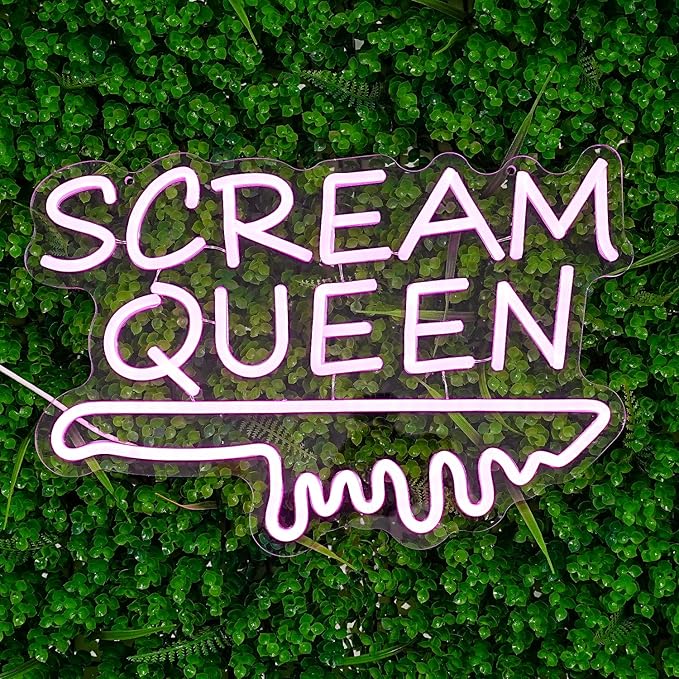 Scream Queen Neon Sign for Wall Decor Dimmable Neon Knife Sign for Teen Girl Room Pink LED Letter Neon Sign Room Dorm Art Wall Decor (16.5''*11'')