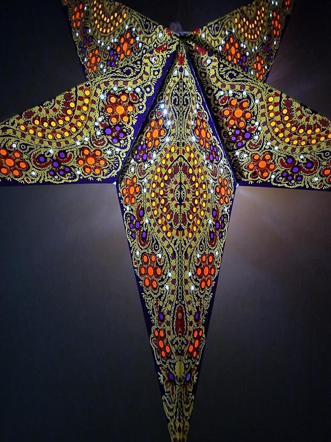 Lantern Lampshade Paper Star Light Shades Large 60cm Hanging Decorations for Christmas Wedding Home Decoration Birthday Party Foldable 5 Pointed Star (Purple, Creme)