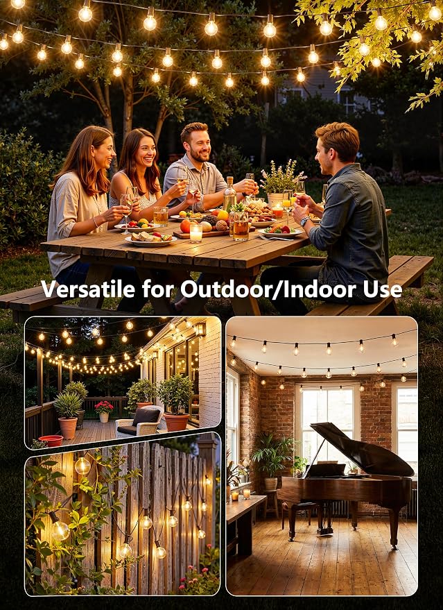 Brightown Outdoor String Lights, 100FT Shatterproof LED Patio Lights with 46 Dimmable Plastic G40 Bulbs, 2700K Waterproof Connectable Hanging String for Backyard, Cafe, Porch, Deck, Home Decor