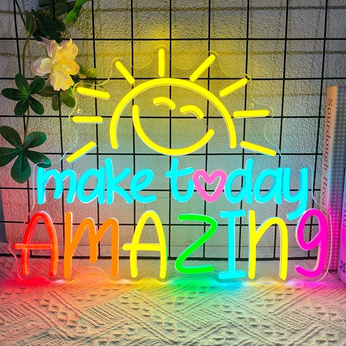 Make Today Amazing Neon Sign Inspirational Letter Neon Light for Wall Decor | Lemon Yellow Sunrise LED Neon Lights Sign for Classroom Office Bedroom Wedding Cafe Birthday Party Backdrop Decorations