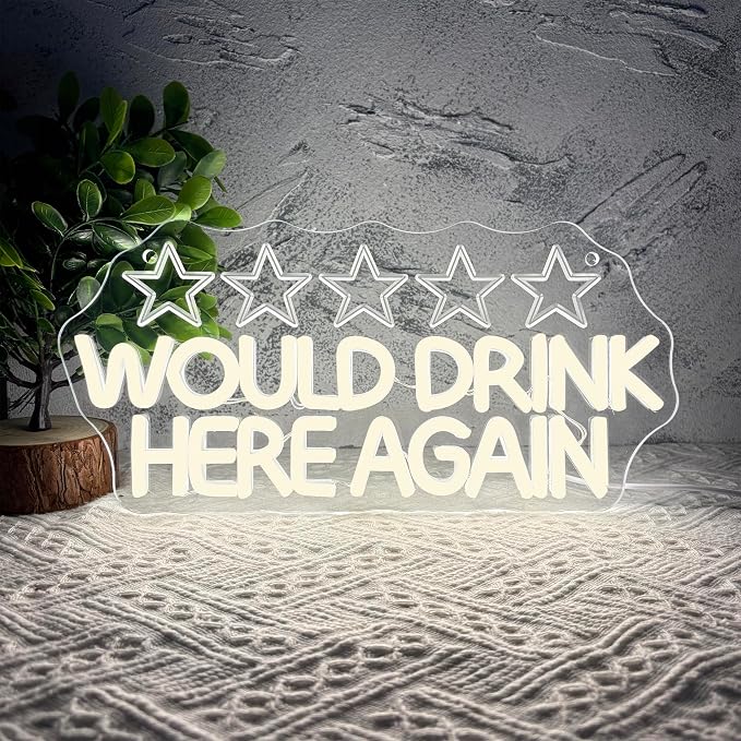 Would Drink Here Again Neon Sign, Dimmable Neon light Funny 5 Star LED Bar Wall Light Drinking Bar Light Sign for Beer Pub Restaurant Cafe Lounge Decor Gift(14.1 * 6.7in)