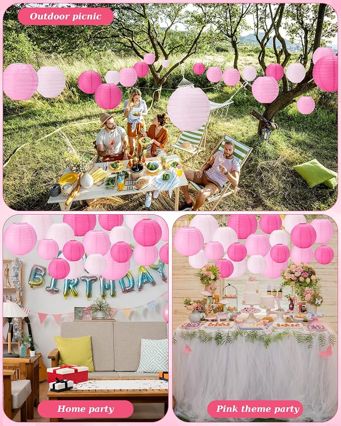Treela 48 Pcs Paper Lanterns Party Decorations Round,Pink Series