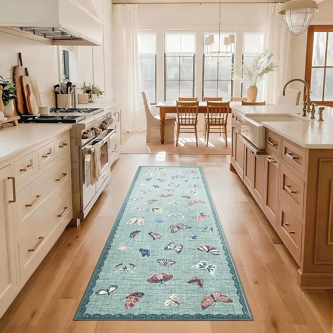 GarveeHome Butterfly Area Rug 2x6, No Slip Washable Rug, Modern Bedroom Rug Under Bed Ultra Carpet, Low-Profile Rugs for Living Room Bedroom Dining Room, Light Green