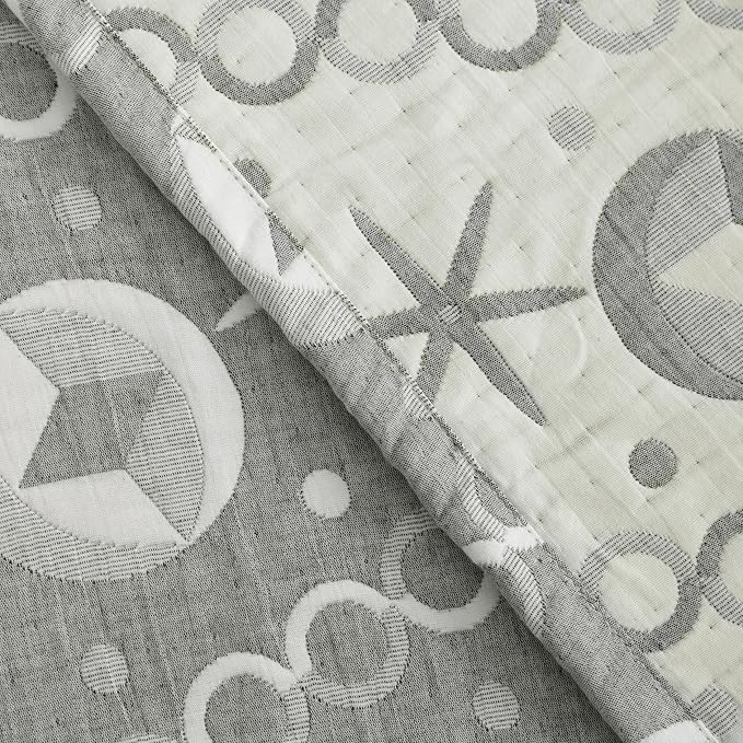 NTBAY 3 Layer Muslin Toddler Blanket, 30 x 40, Grey Starfish | Breathable Muslin Cotton Outer Layers with Light Thermal Fill, Reversible for Stroller, Daycare, Travel, and Supervised Use