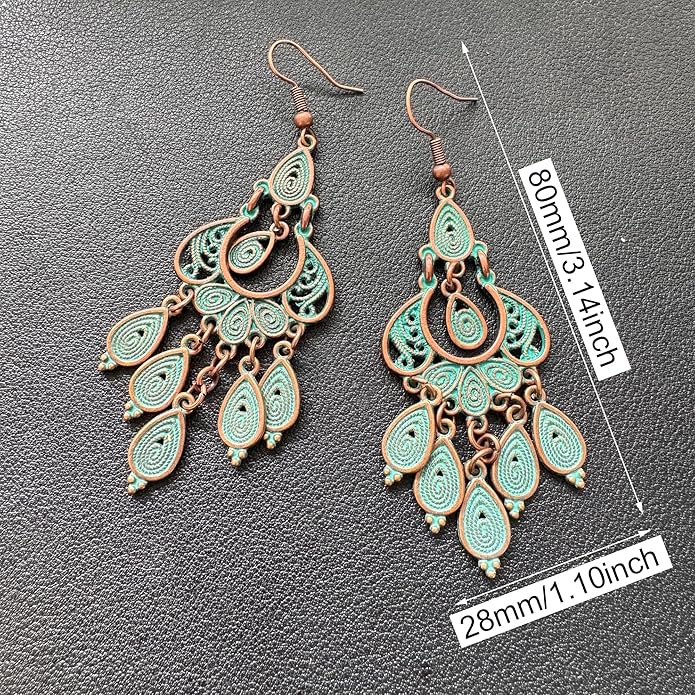 Unique Bohemian Vintage Bronze Chandelier Teardrop Flower Geometry Dangle Drop Earrings For Women