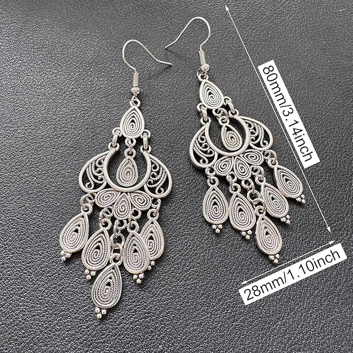 Unique Bohemian Vintage Bronze Chandelier Teardrop Flower Geometry Dangle Drop Earrings For Women