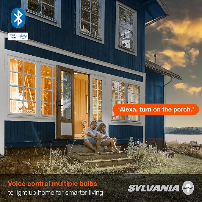 SYLVANIA SMART+ Bluetooth Mesh 60W Equivalent BR30 LED Light Bulb, Dimmable Soft White, Compatible with Alexa, 2 Pack