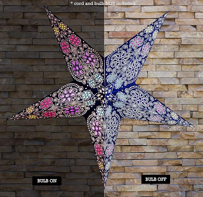 GalaxyArts Paper Star Lantern, 24 Inch Chakra Blue 3D Light-Up Hanging Lamp, Handcrafted Hollow Out Star Decoration for Christmas, Weddings, Holidays, Birthday, Parties, Indoor Outdoor Home Décor
