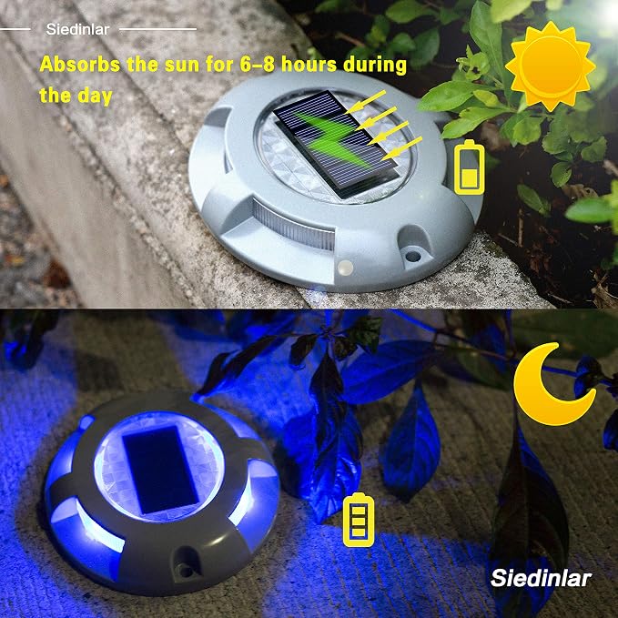 SIEDiNLAR Solar Deck Lights Driveway Dock Light LED Solar Powered Outdoor Waterproof Road Markers for Garden Step Sidewalk Stair Ground Pathway Yard 1 Pack (Blue)