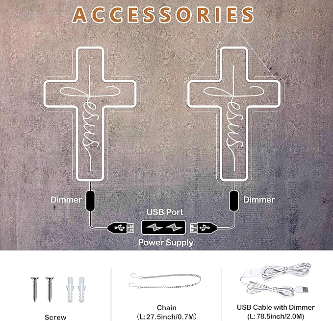 Cross Neon Signs Jesus Neon Signs LED Wall Decor for Bedroom Living Room Weddings, Dimmable Light Sign for Home Decor, Religious Events, Christmas Easter Celebrations Gifts (Jesus Cross)