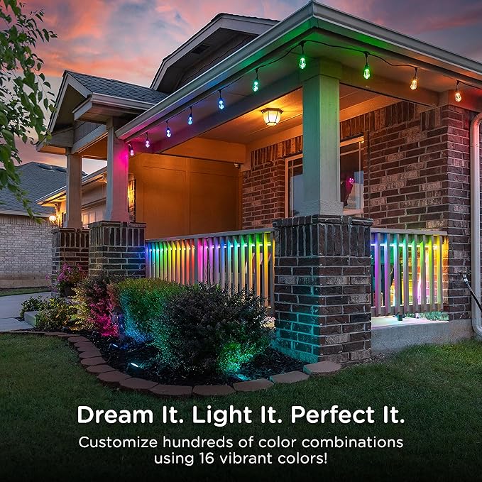 Enbrighten Vintage Outdoor String Lights, 24ft, 12 Bulbs, Remote Control | Coloring Changing LEDs, Weatherproof, Shatterproof Acrylic Bulbs, Drop Cord, Easy Install Keyholes, Linkable up to 750ft