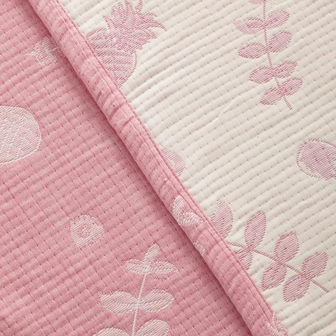 NTBAY 3 Layer Muslin Toddler Blanket, 30 x 40, Pink Pineapple | Breathable Muslin Cotton Outer Layers with Light Thermal Fill, Reversible for Stroller, Daycare, Travel, and Supervised Use