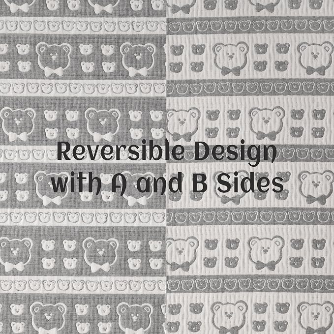 NTBAY 3 Layer Oversized Muslin Toddler Blanket, 45 x 60, Dark Grey Bear | Muslin Cotton Outer Layers with Light Thermal Fiber Fill, Reversible Blanket for Daycare, Travel, Naps, and Supervised Use